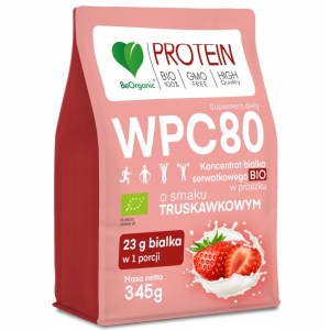 WPC 80 BIO Koncentrat Białko Serwatkowe Truskawka 345g BeOrganic bez GMO